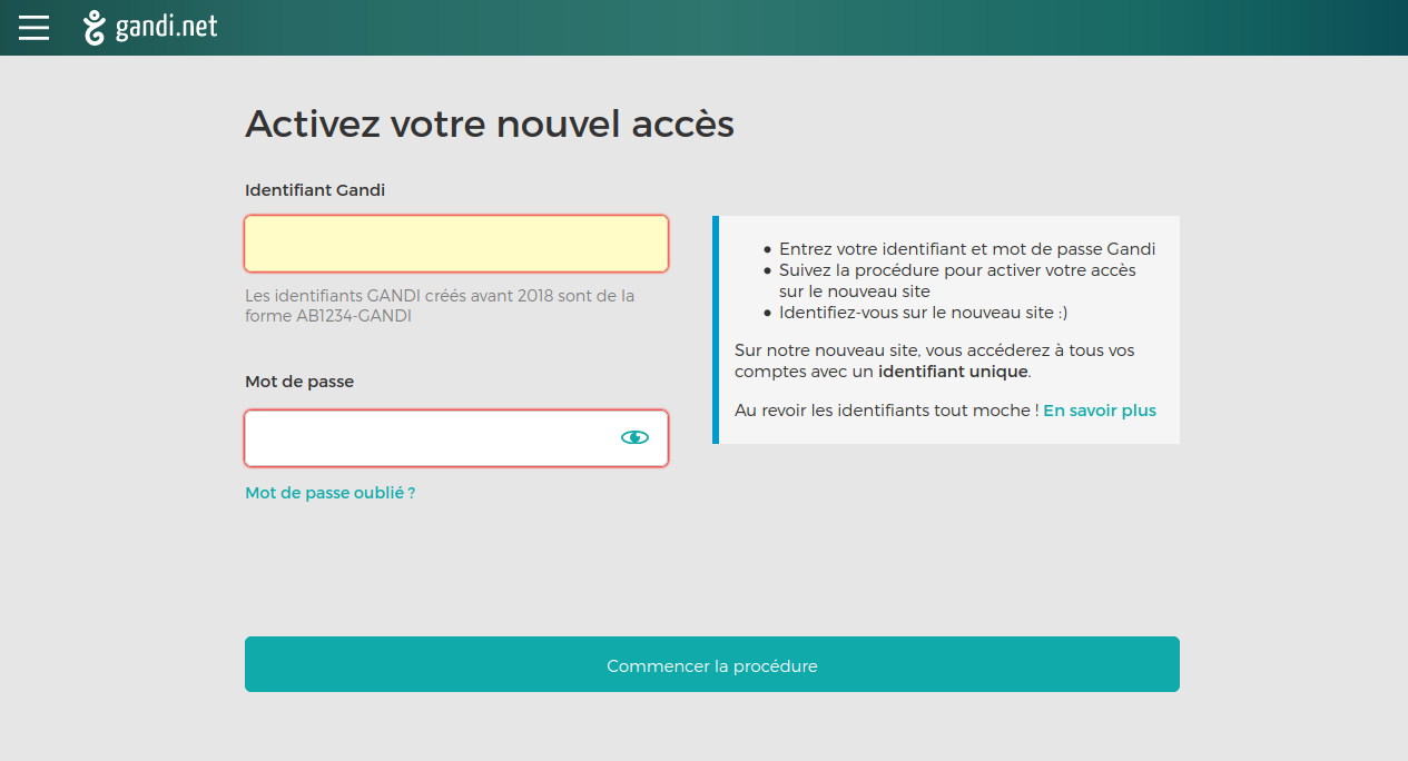 page d'activation interface V5